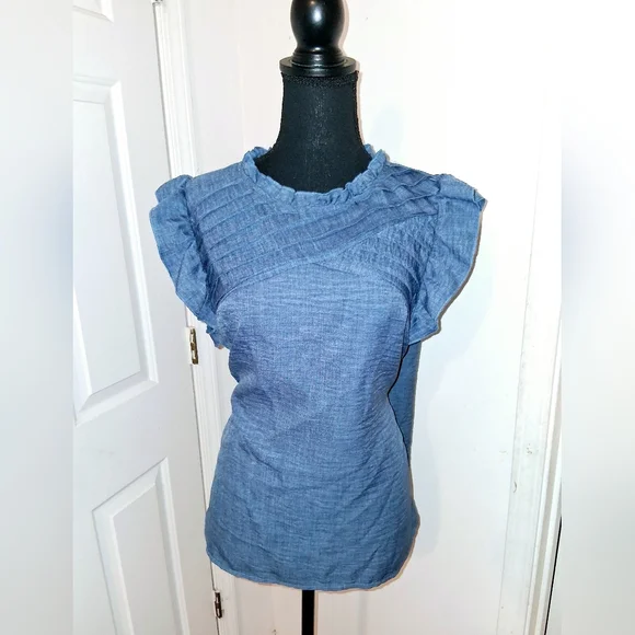 Blue Ruffled Women's Top - Picture 3 of 5